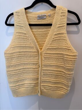 Scotch & Soda Butter Yellow Cotton Crochet Knit Button Vest L Boho